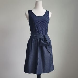 The Limited Womens Denim Skirt Dress, Navy Polka Dot, In-seam Pockets, Size M